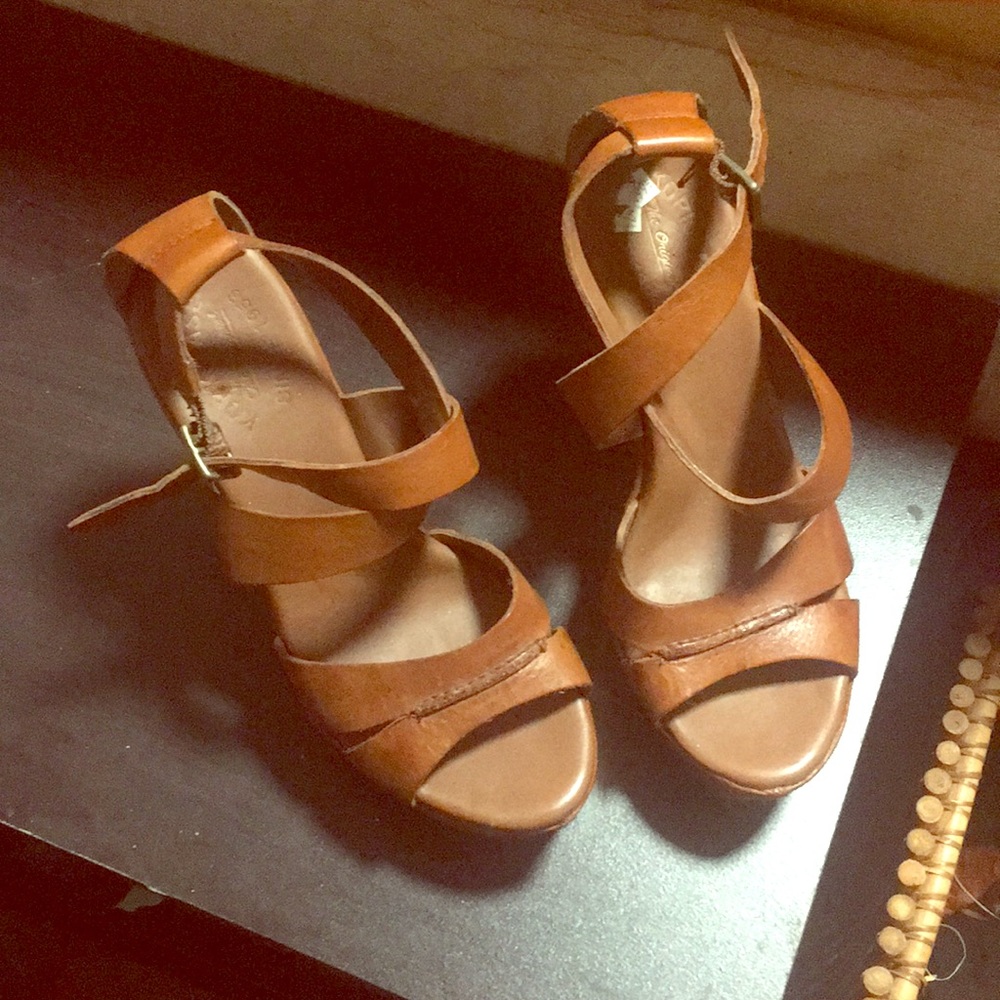 Kork-ease leather platform wedge sandals sz 8 / 39